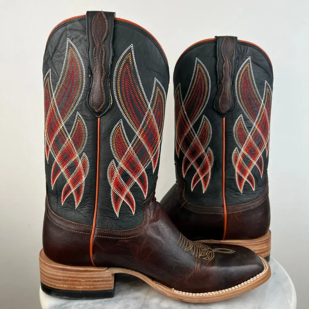 Men's Capitan Boots Guthrie Brown Leather Square Toe Western Boots 3093 (Sz 10D)